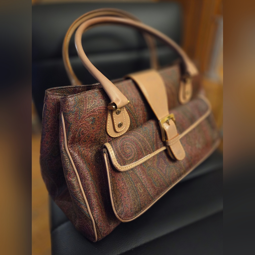 Authentic ETRO Purse Bag Paisley Shoulder Coated Canvas Leather - Picture 13 of 16